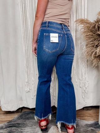 Elise Distressed Knee Raw Hem Cropped Jeans