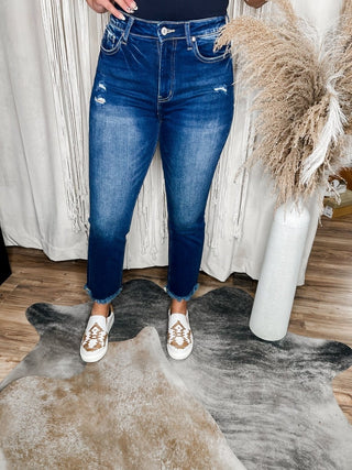 Emma Raw Hem Straight Leg Cropped Jeans