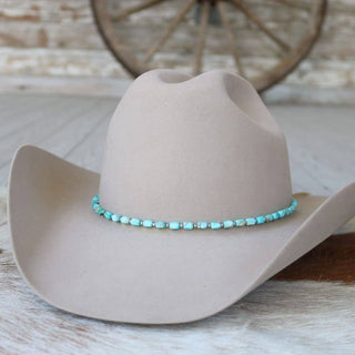 Sky blue chunky turquoise stone hat band West on a tan cowboy hat, photo 1