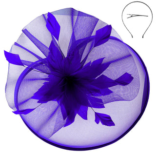 Veiled Floral & Feather Mesh Fascinator w/ Headband & Clip