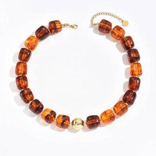 Boho colorful geometric acrylic bead necklace, brown colorway