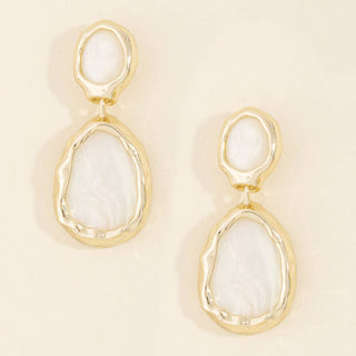 Abalone Shell Hammered Bezel Drop Earrings