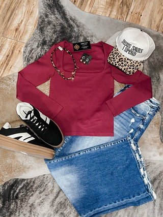 Fig Square Thick Banded Long Sleeve Top - Jayden Layne