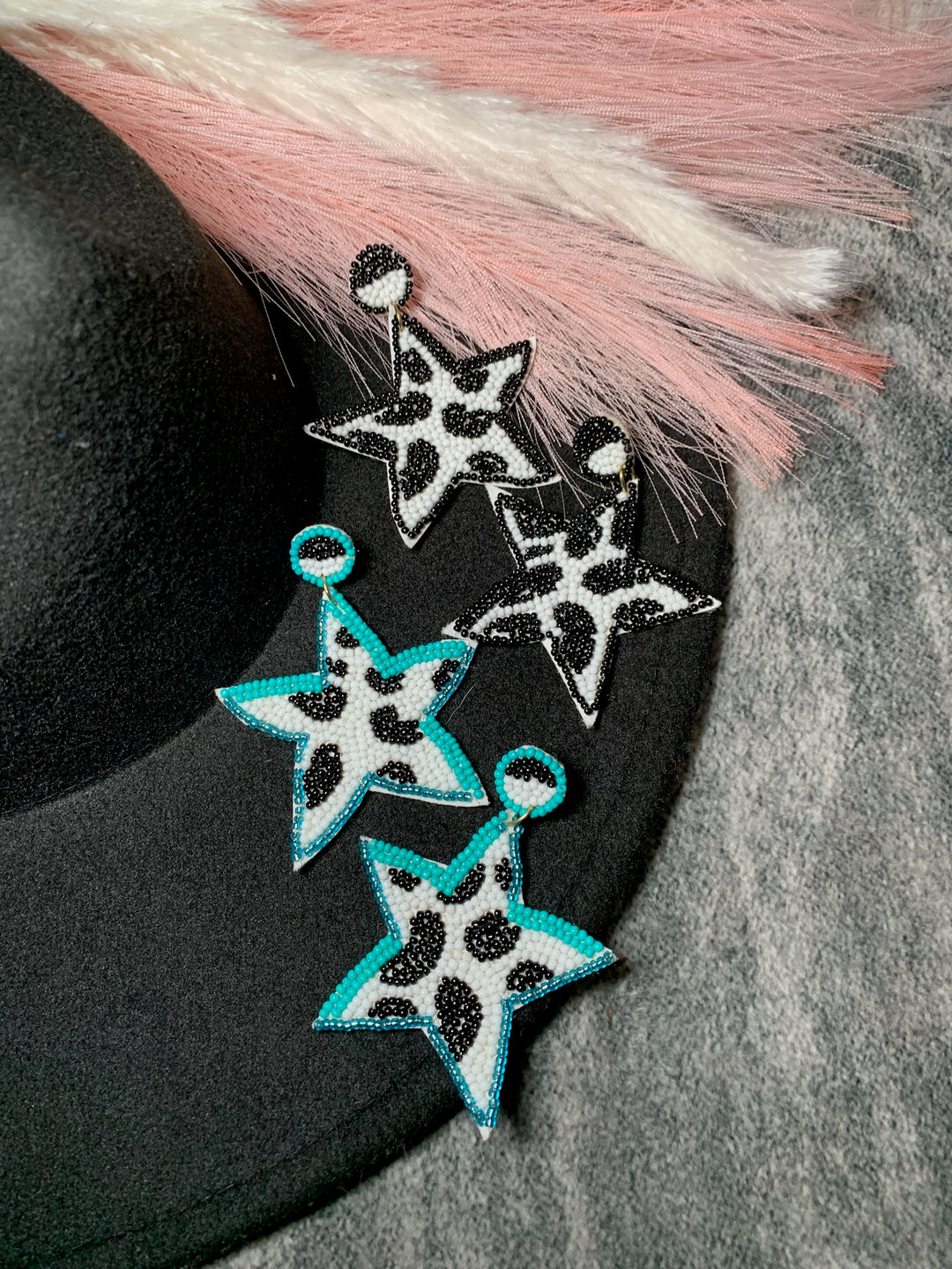 Star and Cow Seed Bead Earring