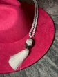White Bead with Large Crystal and Fringe