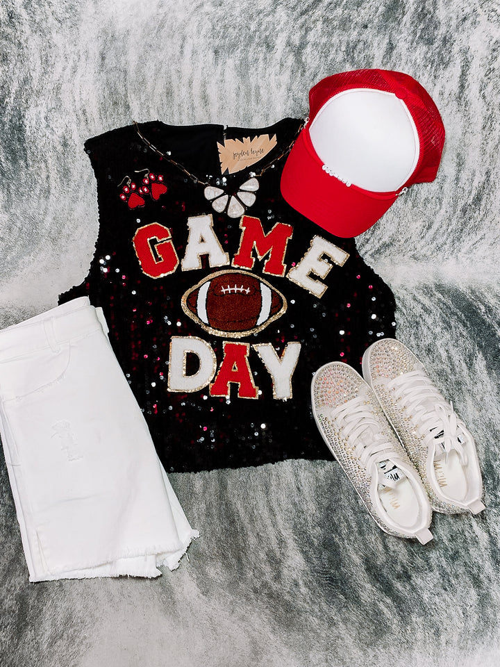 Game Day Patches Sequin Top