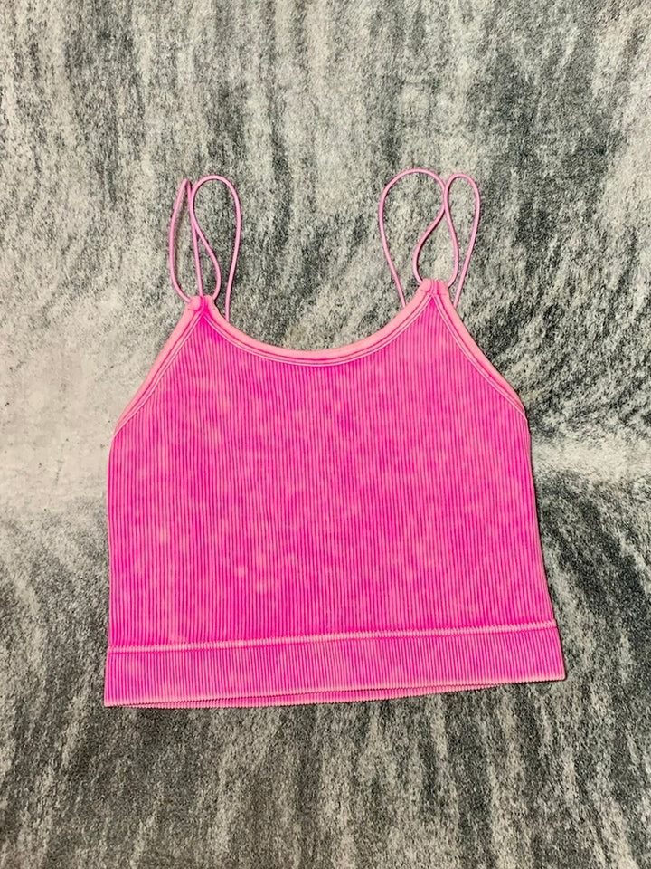 Neon Pink Double Strap Cropped Tank