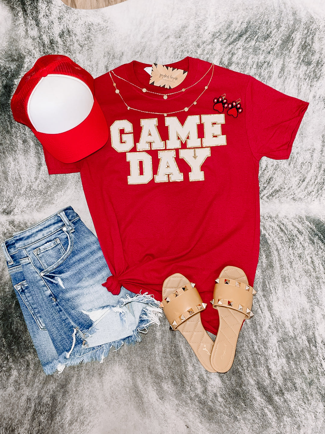 Red/White Chenille Game Day Tee