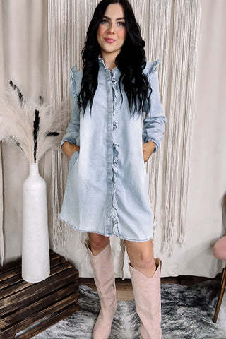 Tanner Ruffle Detail Denim Dress - Jayden Layne