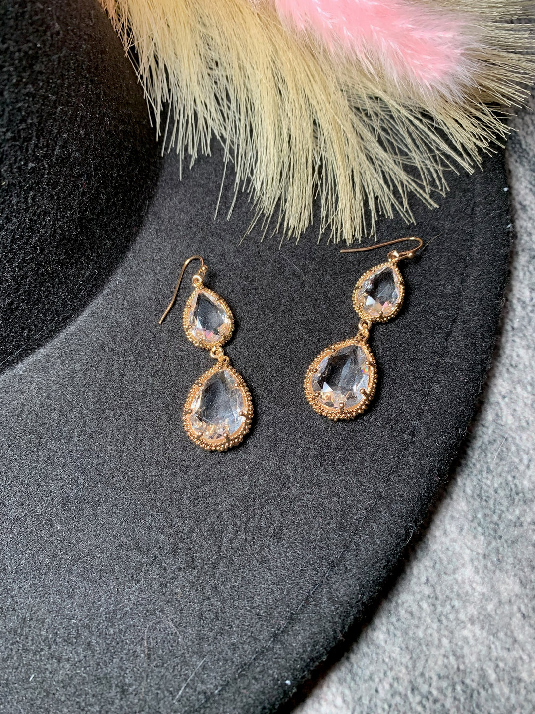 Double Teardrop Rhinestone Earrings