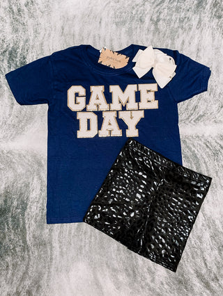 Navy/White Chenille Game Day Tee - Jayden Layne