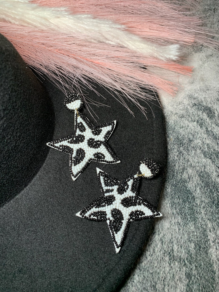Star and Cow Seed Bead Earring