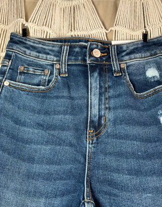 Lennon Cropped Mid Rise Straight Raw Hem Jeans