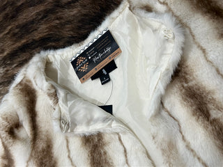Striped Faux Fur Cropped Open-Front Jacket - White/Taupe