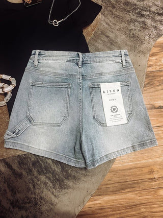 Light wash trouser shorts