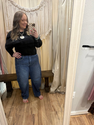 Medium Wash Cropped Barrel Jeans - Jayden Layne