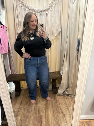 Medium Wash Cropped Barrel Jeans