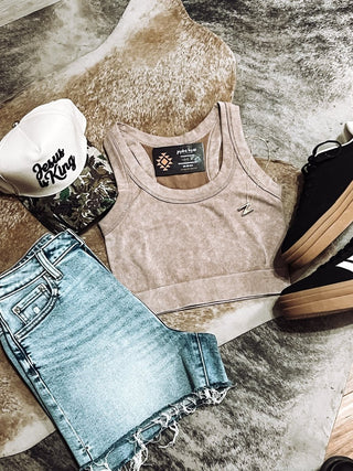 Mineral Wash Crop Tank Top for Women - Jayden Layne