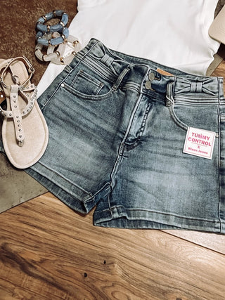 Tummy Control High Rise Bow Detailed Denim Shorts - Jayden Layne