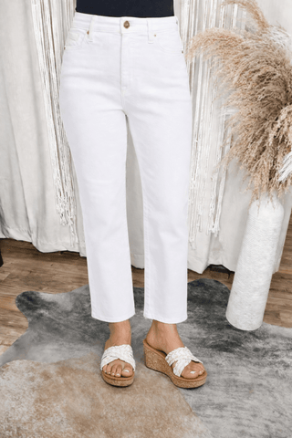 Tummy Control Straight Leg White Jeans - Jayden Layne