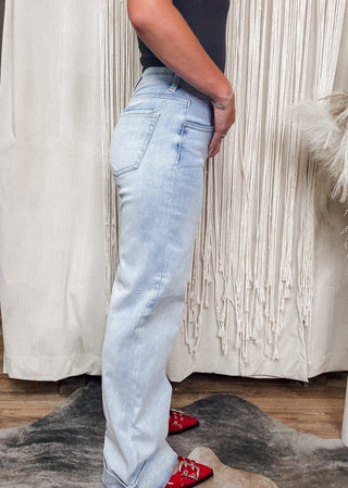 Tummy Control Wide Cuffed Jeans