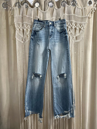 Vintage High Rise Distressed Flare Jeans