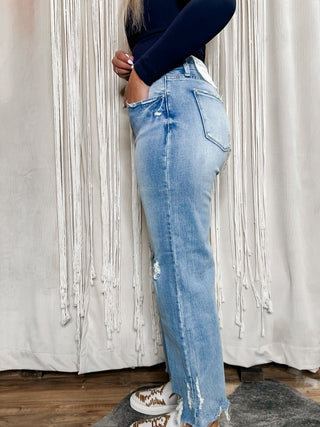 Vintage High Rise Distressed Flare Jeans