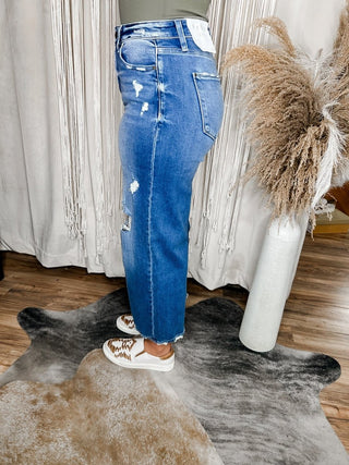 Wide Destroyed High Rise Relaxed Cropped Wide Leg Jeans