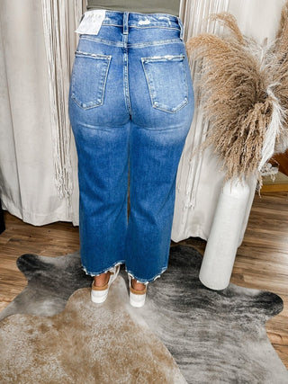 Wide Destroyed High Rise Relaxed Cropped Wide Leg Jeans