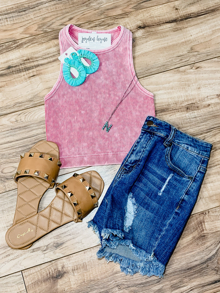 Ribbed High Neck Racerback Cropped Tank - Jayden Layne