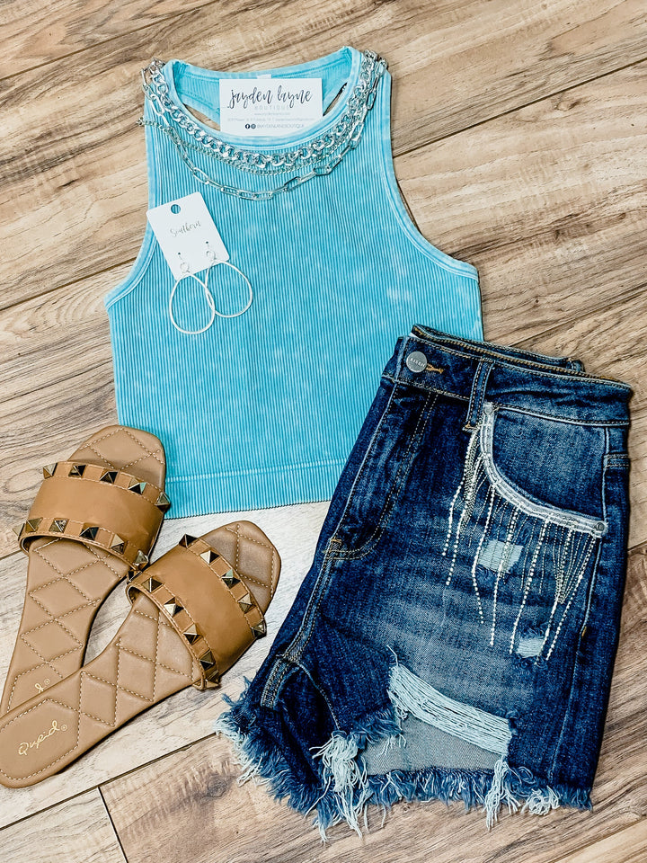 Ribbed High Neck Racerback Cropped Tank - Jayden Layne