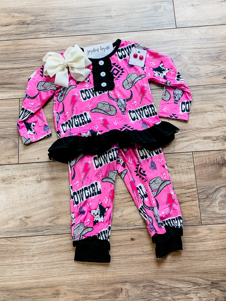 Kids Cowgirl Aztec Pajama Set - Jayden Layne
