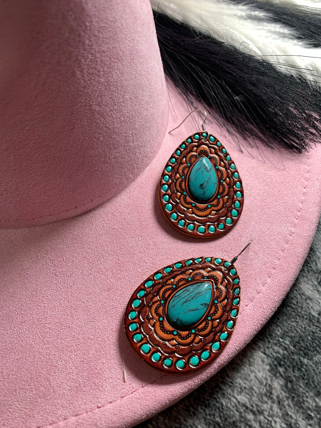 Leather and Turquoise Teardrop Earring - Jayden Layne