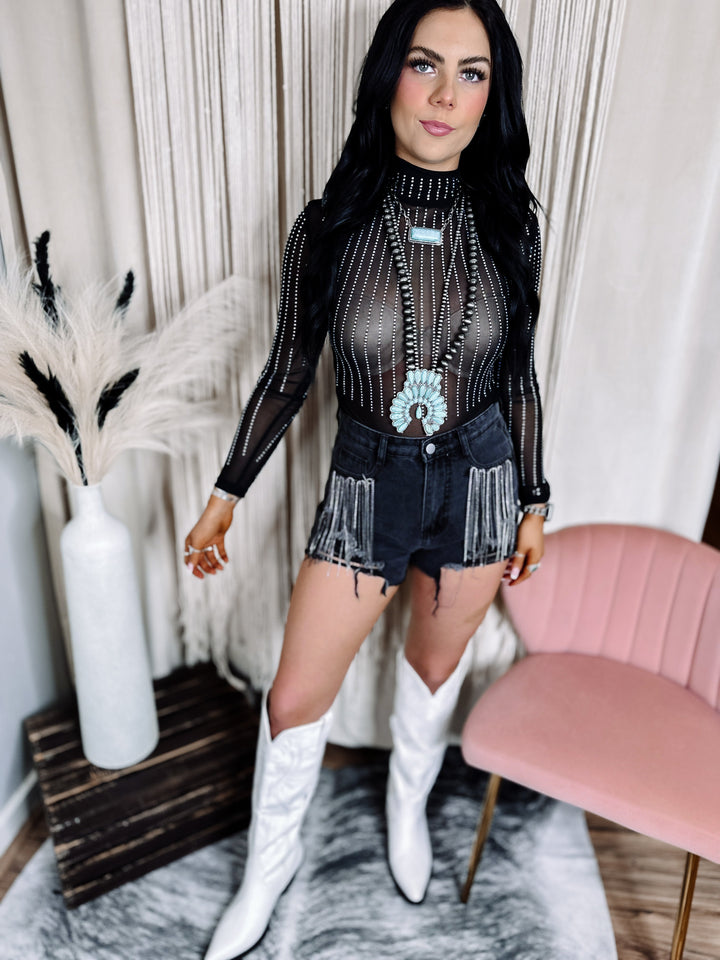 Aria Rhinestone Mesh Bodysuit - Jayden Layne