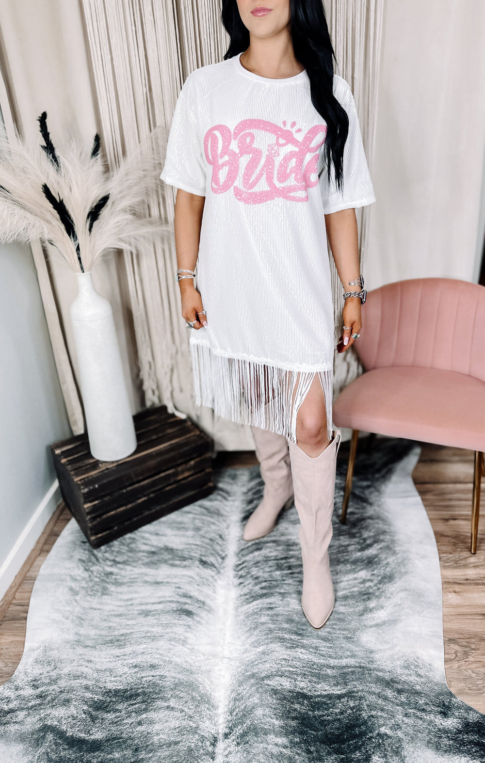Sequin Bride Fringe Dress - Jayden Layne