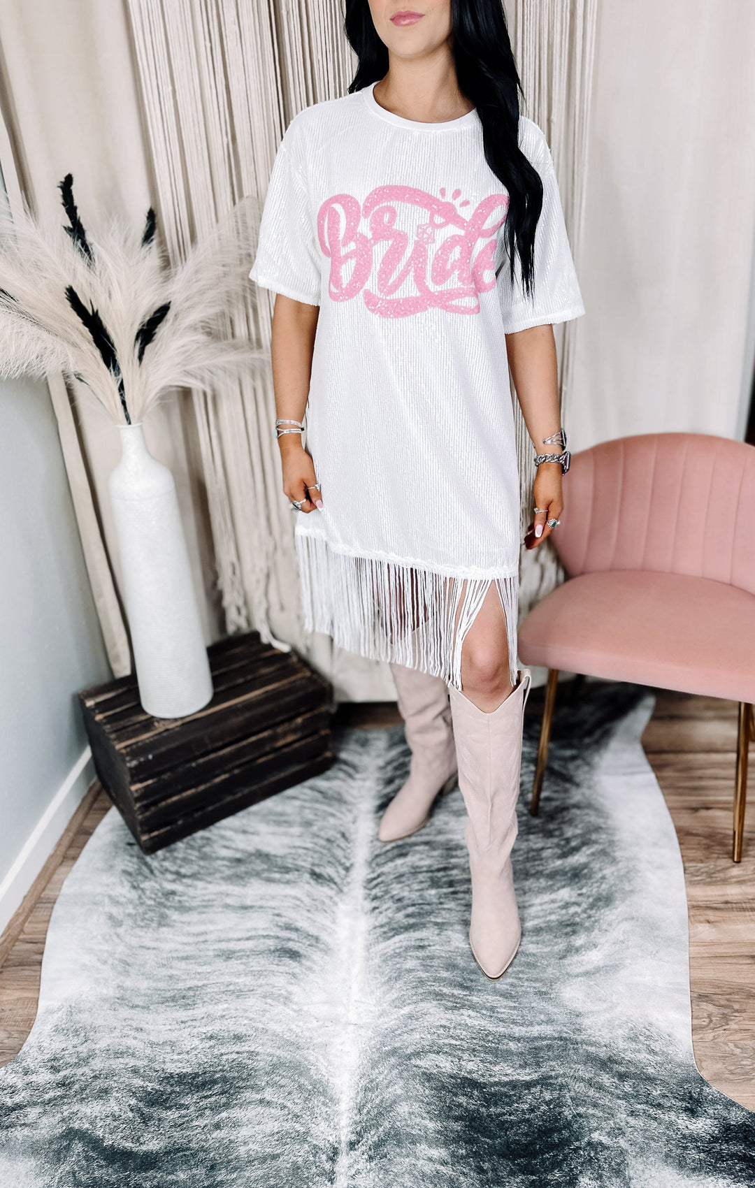 Sequin Bride Fringe Dress - Jayden Layne