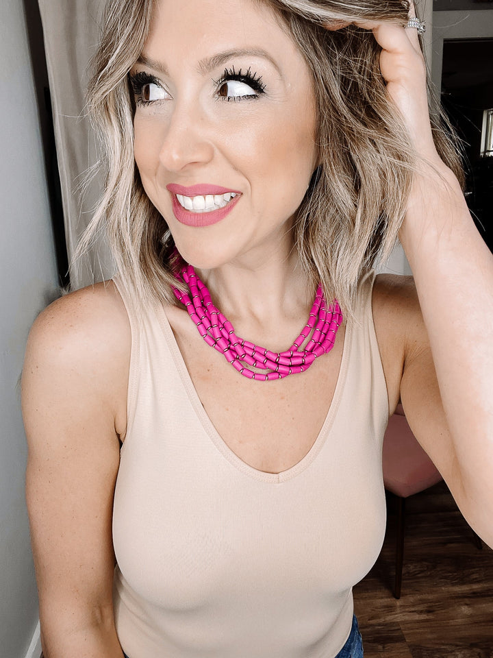 5 Strand Cylinder Wood Bead necklace - Jayden Layne