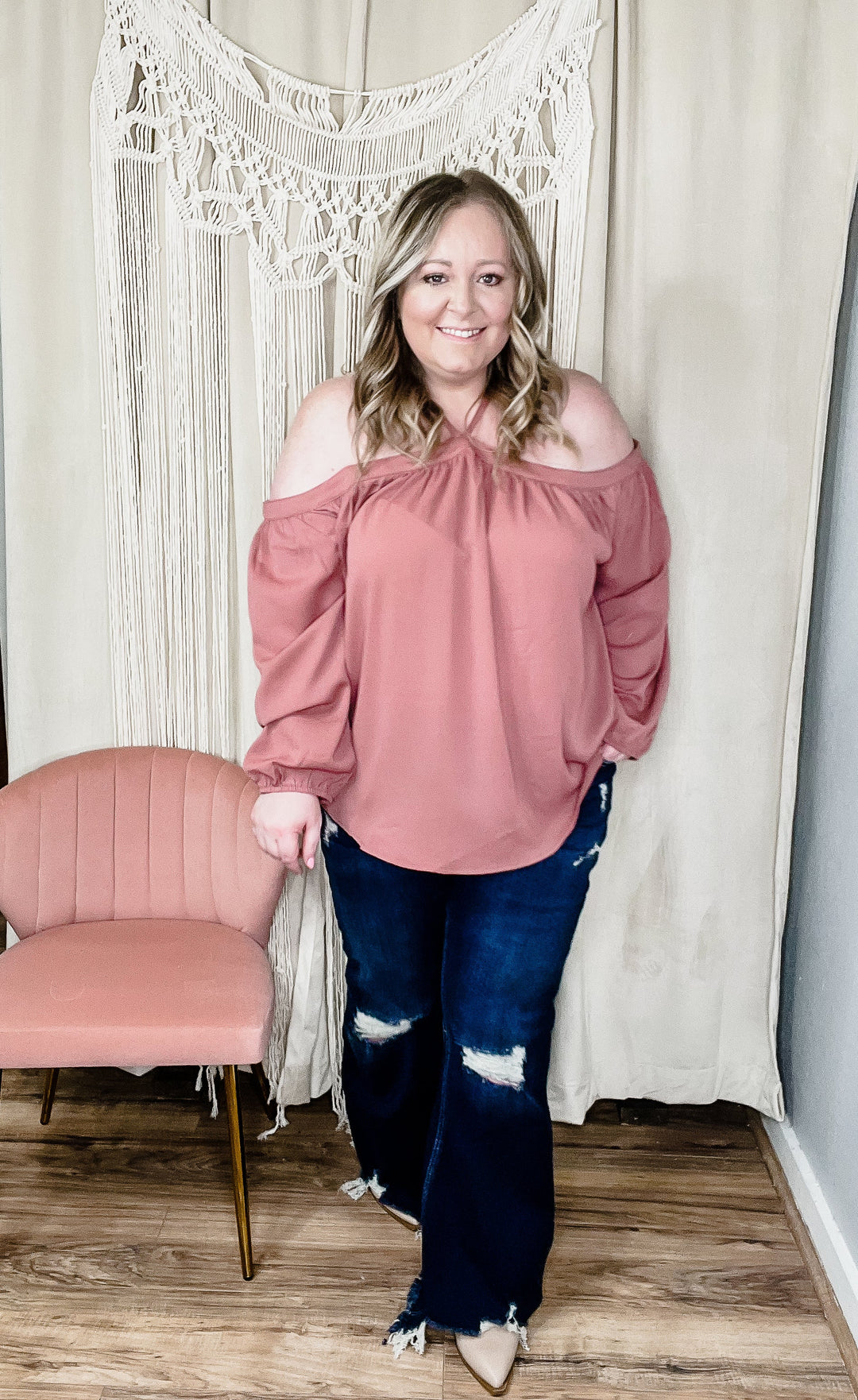Curvy off shoulder neck detail top - Jayden Layne