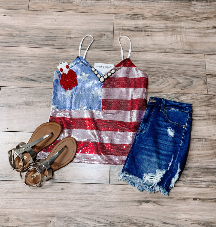 Sequin American Flag Tank Top - Jayden Layne